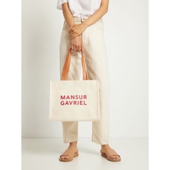 Mansur Gavriel $495 Logo Signature Shopper Printed Cotton Canvas Tote Bag NWT - Picture 7 of 7